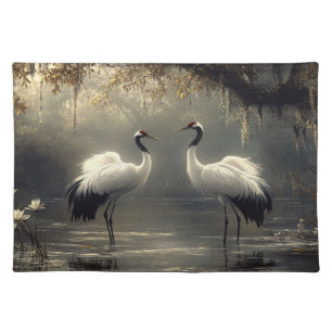Crane Pair in a Misty Marsh Cloth Placemat
