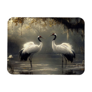 Crane Pair in a Misty Marsh Flexible Magnet