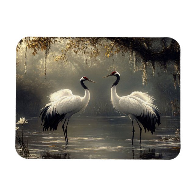 Crane Pair in a Misty Marsh Flexible Magnet (Horizontal)