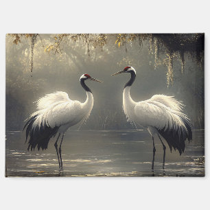 Crane Pair in a Misty Marsh Magnet
