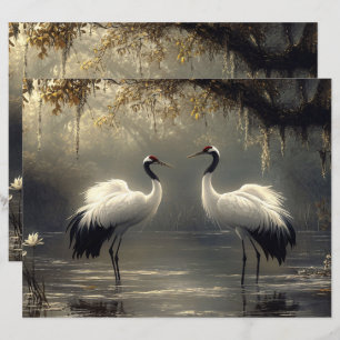 Crane Pair in a Misty Marsh Scrapbook Paper