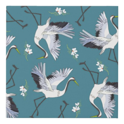 crane pattern illustration flying bird flower faux canvas print