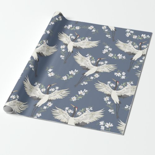 crane pattern vintage illustration flying bird f wrapping paper