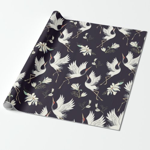 crane pattern vintage illustration flying bird f wrapping paper