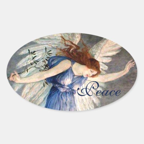 Cranes Angel of Peace Christmas Oval Sticker