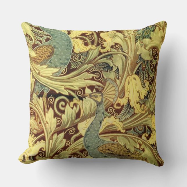 Crane’s Art Nouveau Peacock Garden Throw Pillow (Front)