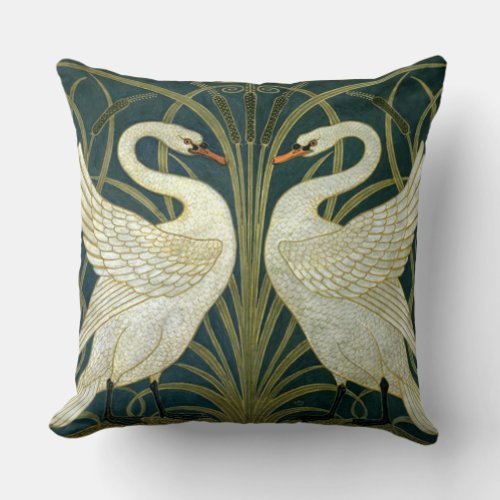Cranes Art Nouveau Swans Throw Pillow