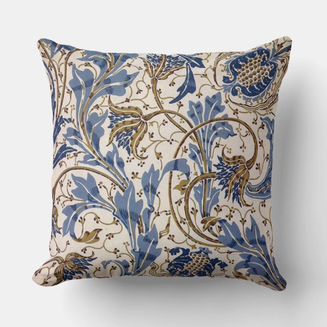 Crane’s Pomegranate and Teazle in Blue Throw Pillow (Front)