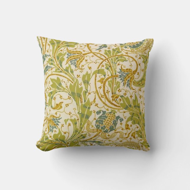 Crane’s Pomegranate and Teazle in Green Throw Pillow (Front)