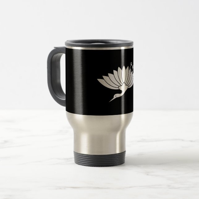 Crane-shaped chrysanthemum travel mug (Front Left)