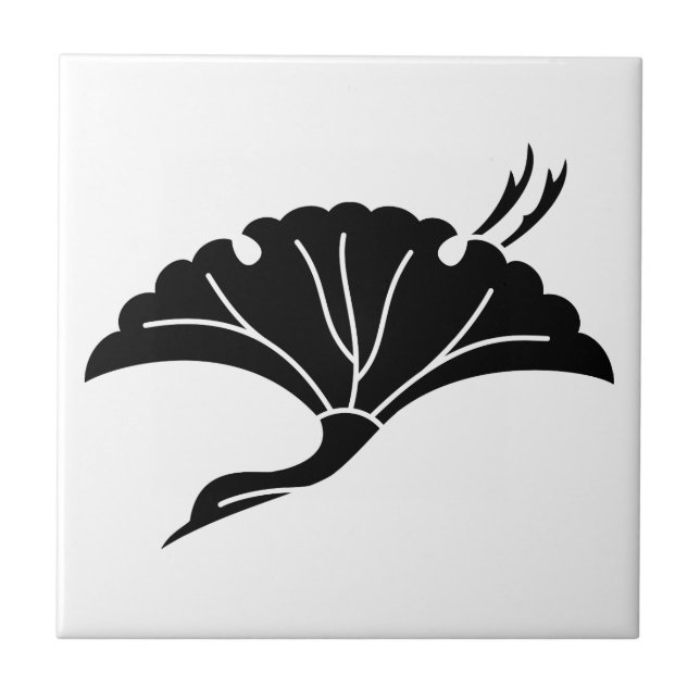 Crane-shaped ginkgo leaf ceramic tile (Front)
