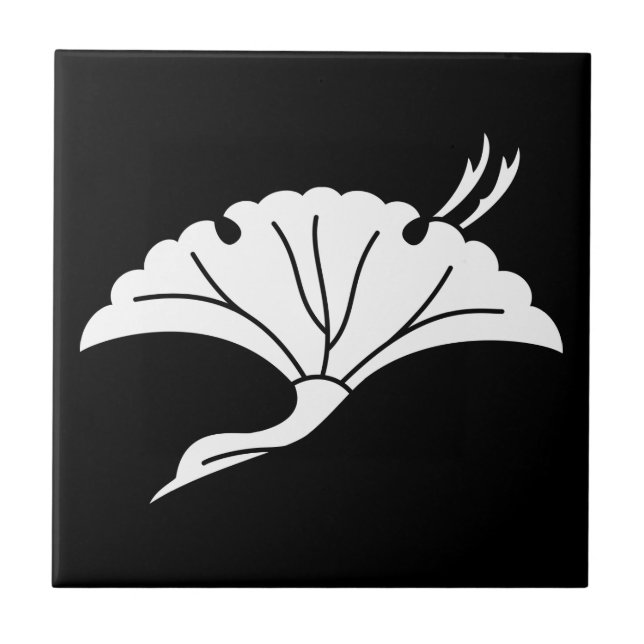 Crane-shaped ginkgo leaf ceramic tile (Front)