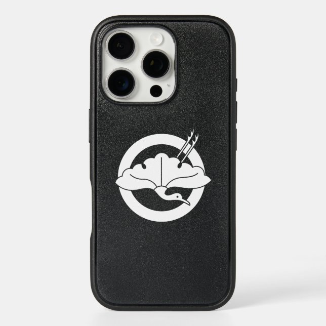 Crane-shaped ginkgo leaf on circle otterbox iPhone case (Back)