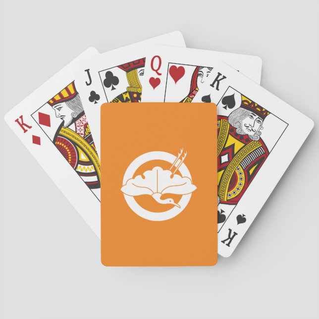 Crane-shaped ginkgo leaf on circle poker cards (Back)