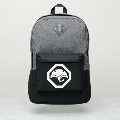 Crane_shaped ginkgo leaf on tray port authority backpack