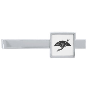 Crane-shaped ginkgo leaf silver finish tie bar