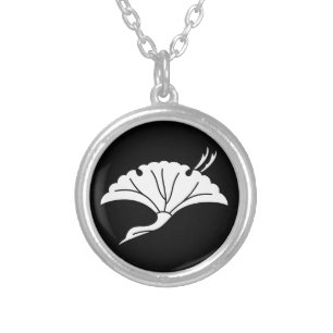 Crane-shaped ginkgo leaf silver plated necklace