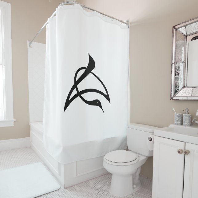 Crane-shaped kanji characters for Cho Shower Curtain (In Situ)