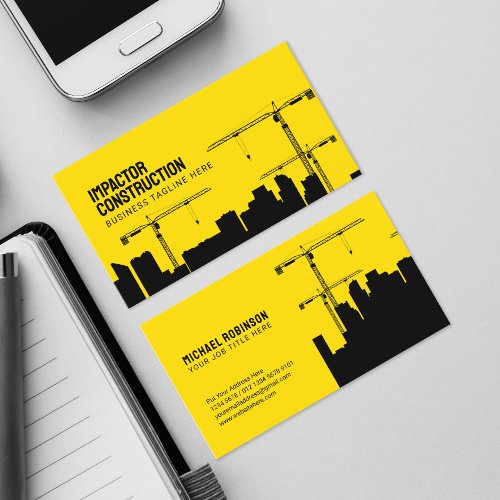 Crane Skyscrapers Buildings Graphic Silhouette Business Card