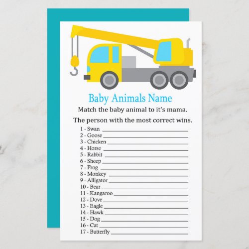 Crane Truck Baby Animals Name Game