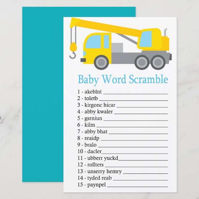 Crane Truck Baby word scramble game (Front/Back)