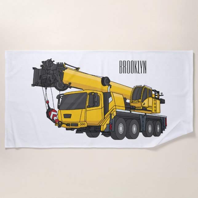 Crane truck cartoon illustration beach towel (Front)