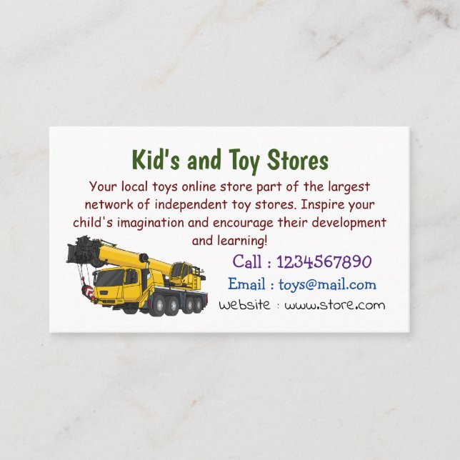 Crane truck cartoon illustration business card (Front)