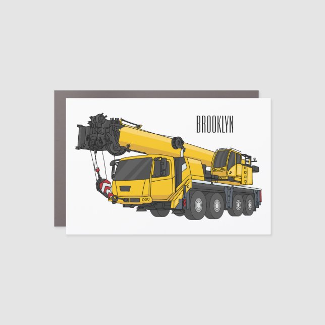 Crane truck cartoon illustration car magnet (Front)