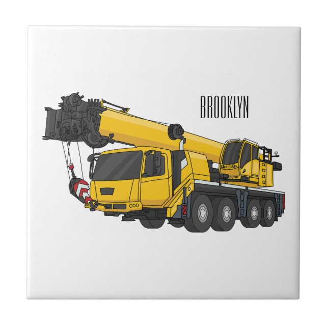 Crane truck cartoon illustration  ceramic tile (Front)