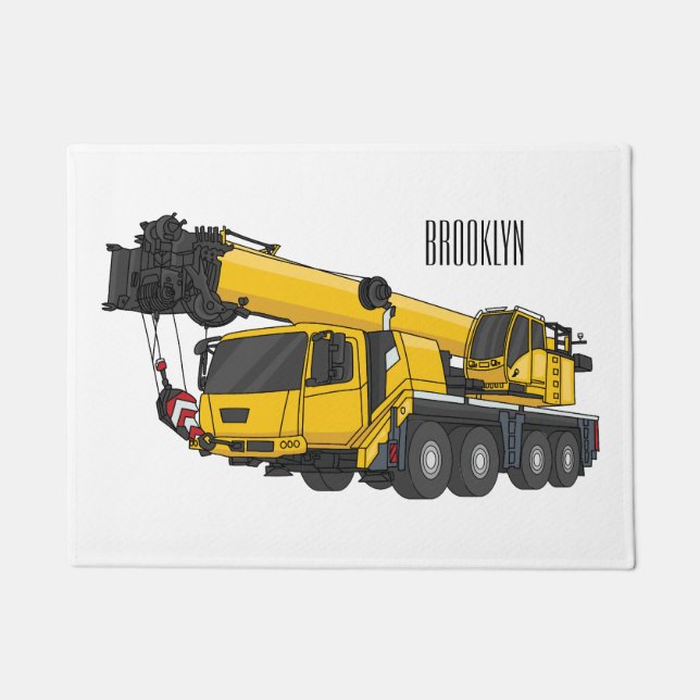 Crane truck cartoon illustration doormat (Front)