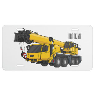 Crane truck cartoon illustration license plate