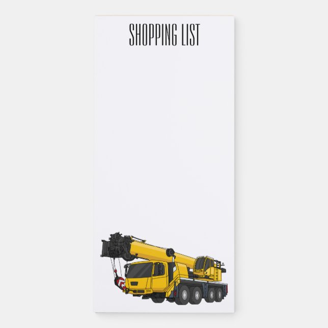 Crane truck cartoon illustration magnetic notepad (Front)