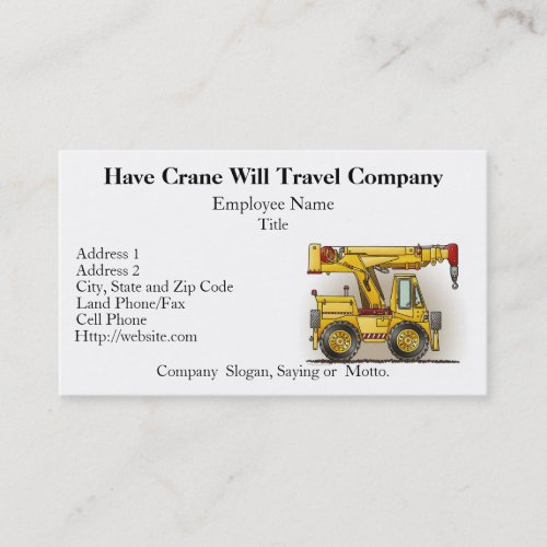 Crane Truck Construction Business Cards