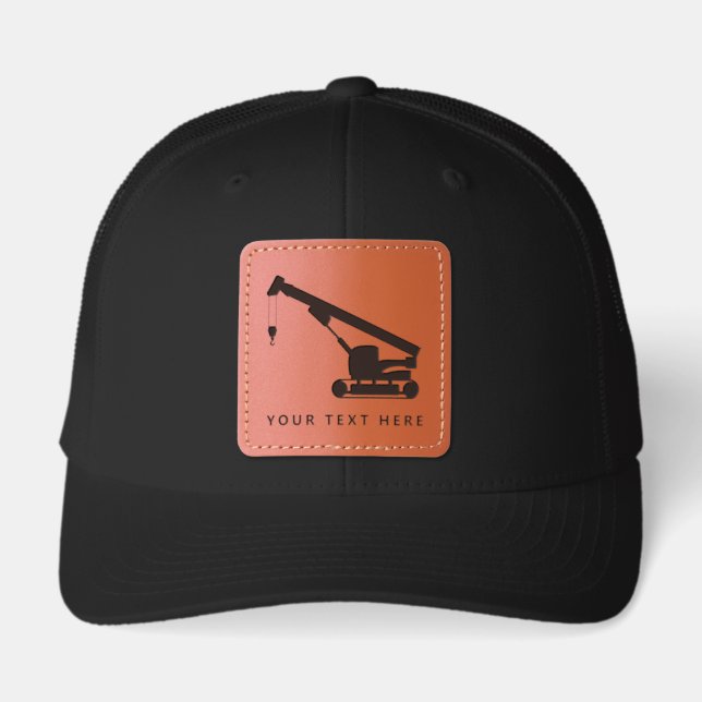Crane Truck Construction Trucks Leather Patch Hat (Front)