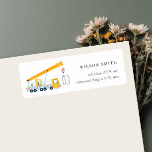 Crane Truck Construction Vehicle Kids Address Label