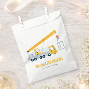 Crane Truck Construction Vehicle Kids Birthday Favor Bag