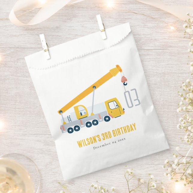 Crane Truck Construction Vehicle Kids Birthday Favor Bag (Clipped)