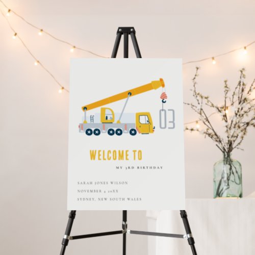 Crane Truck Construction Vehicle Kids Birthday Foam Board