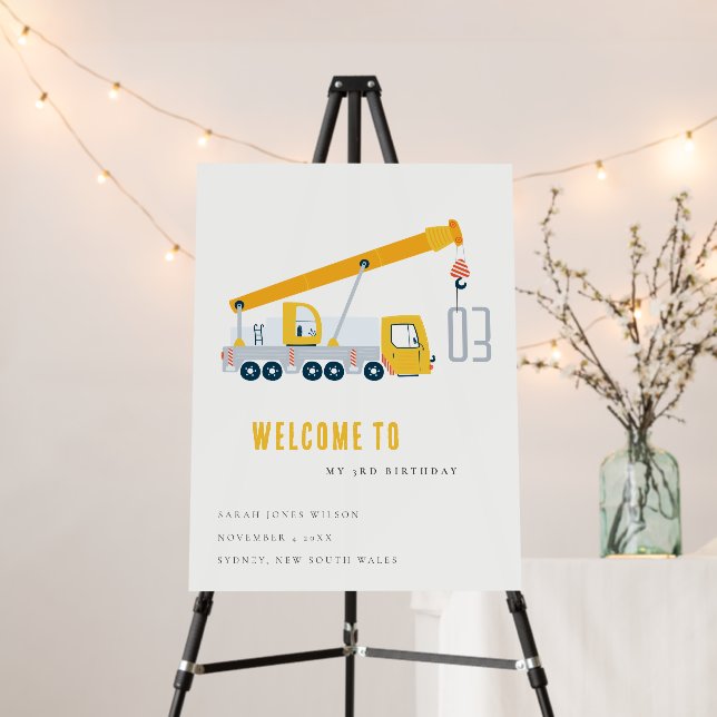 Crane Truck Construction Vehicle Kids Birthday Foam Board (In Situ (Stand))