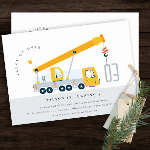 Crane Truck Construction Vehicle Kids Birthday Invitation