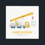 Crane Truck Construction Vehicle Kids Birthday Napkins<br><div class="desc">A Fun Cute Crane Truck Construction Vehicle Kids Birthday Collection.- it's an Elegant Simple Minimal sketchy Illustration of yellow grey crane truck carrying the Birthday year, perfect for your little ones construction vehicle theme birthday party. It’s very easy to customize, with your personal details. If you need any other matching...</div>