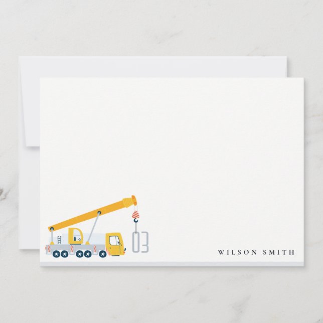 Crane Truck Construction Vehicle Kids Birthday Note Card (Front)