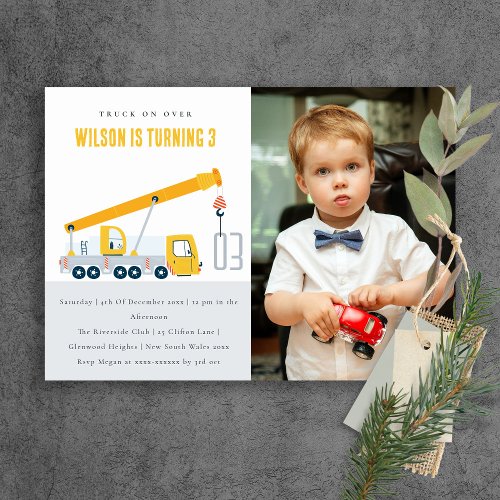 Crane Truck Construction Vehicle Photo Birthday Invitation