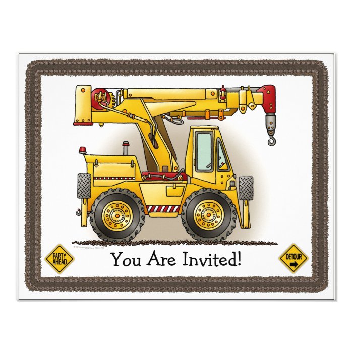 Crane Truck Kids Party Invitation