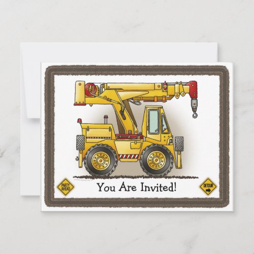Crane Truck Kids Party Invitation