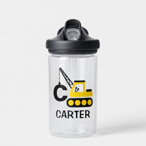 Crane Truck Personalized Kid Boy Water Bottle