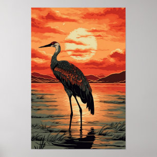 Crane Wall Poster, Art Illustration  Poster