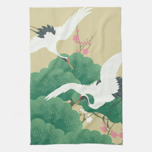 Crane with Pine Tree and Plum Blossom Kitchen Towel
