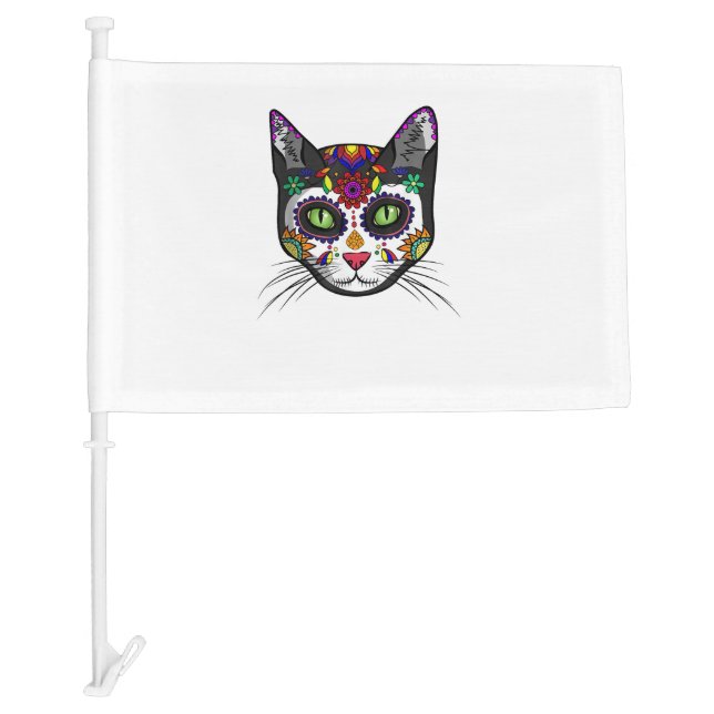 Craneo De Gato Halloween Cute Sugar Skull Dia De L Car Flag (Front)