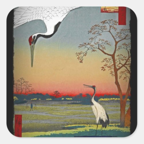 Cranes and Blue Water Square Sticker